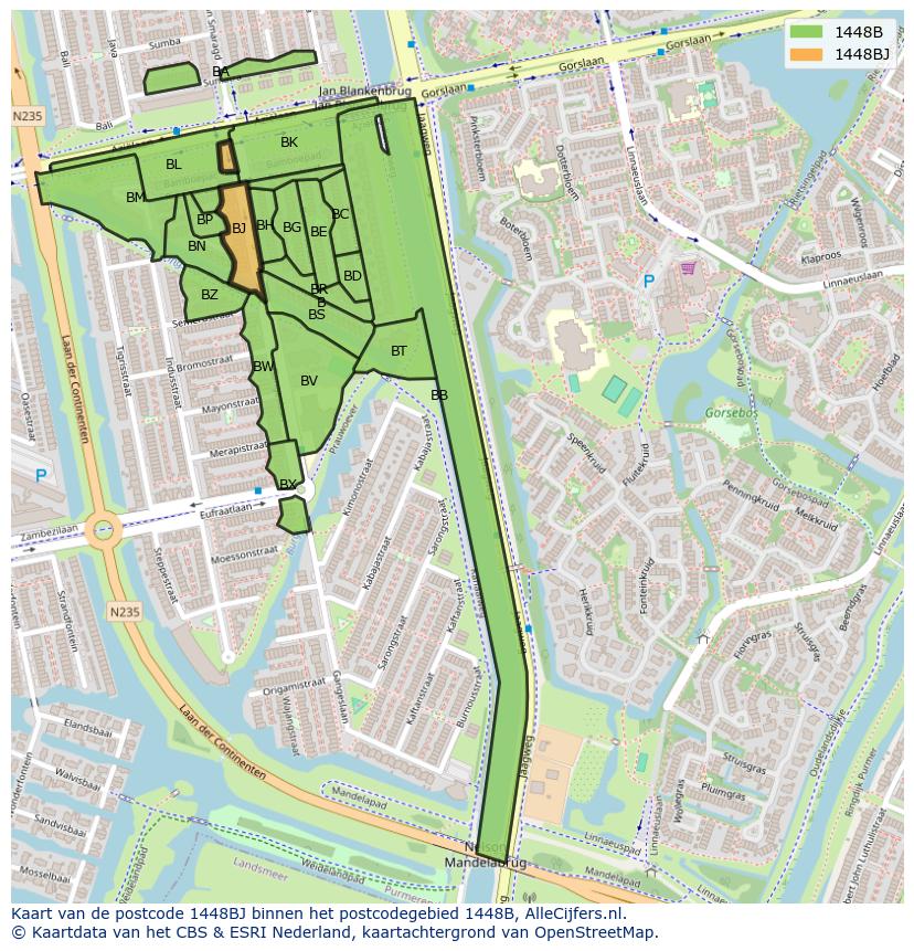 Afbeelding van het postcodegebied 1448 BJ op de kaart.