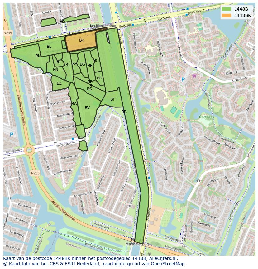 Afbeelding van het postcodegebied 1448 BK op de kaart.