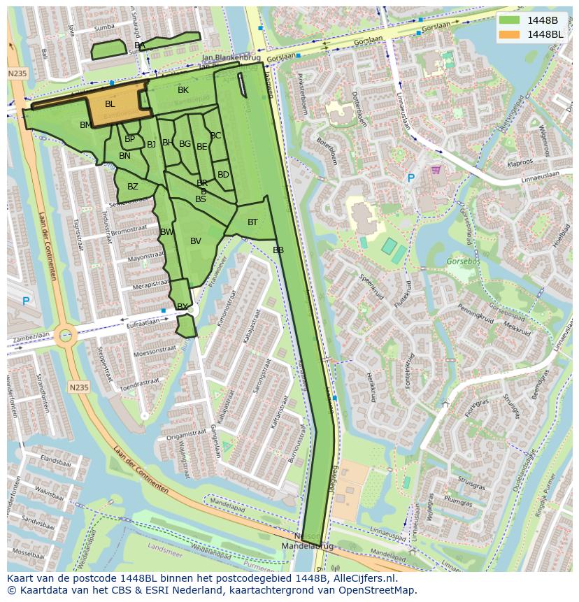 Afbeelding van het postcodegebied 1448 BL op de kaart.