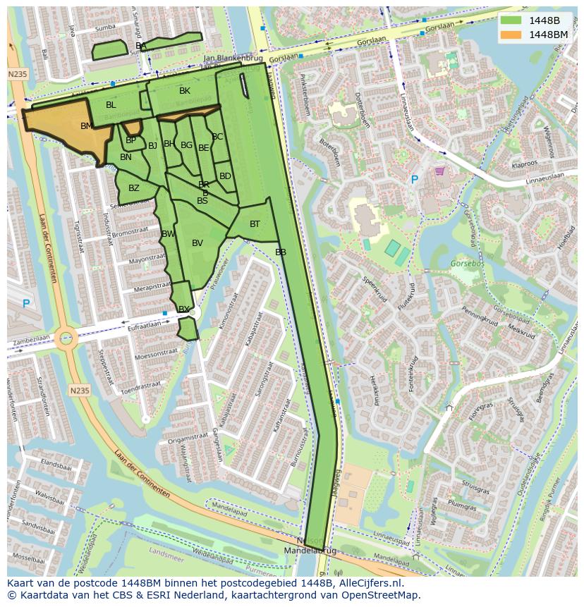 Afbeelding van het postcodegebied 1448 BM op de kaart.