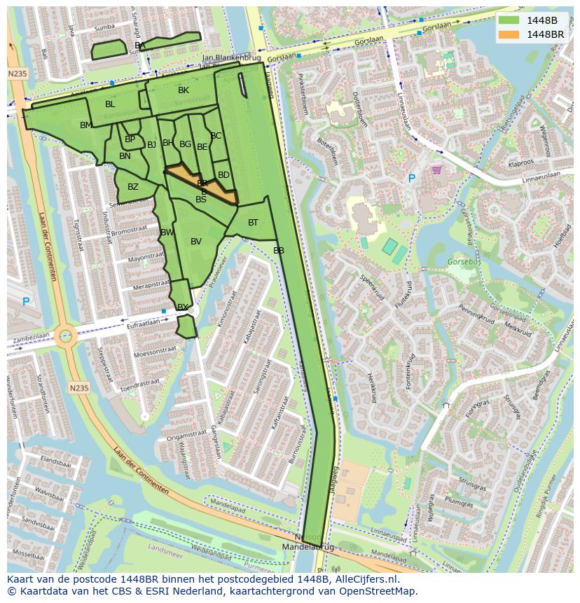 Afbeelding van het postcodegebied 1448 BR op de kaart.