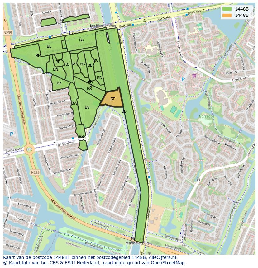 Afbeelding van het postcodegebied 1448 BT op de kaart.