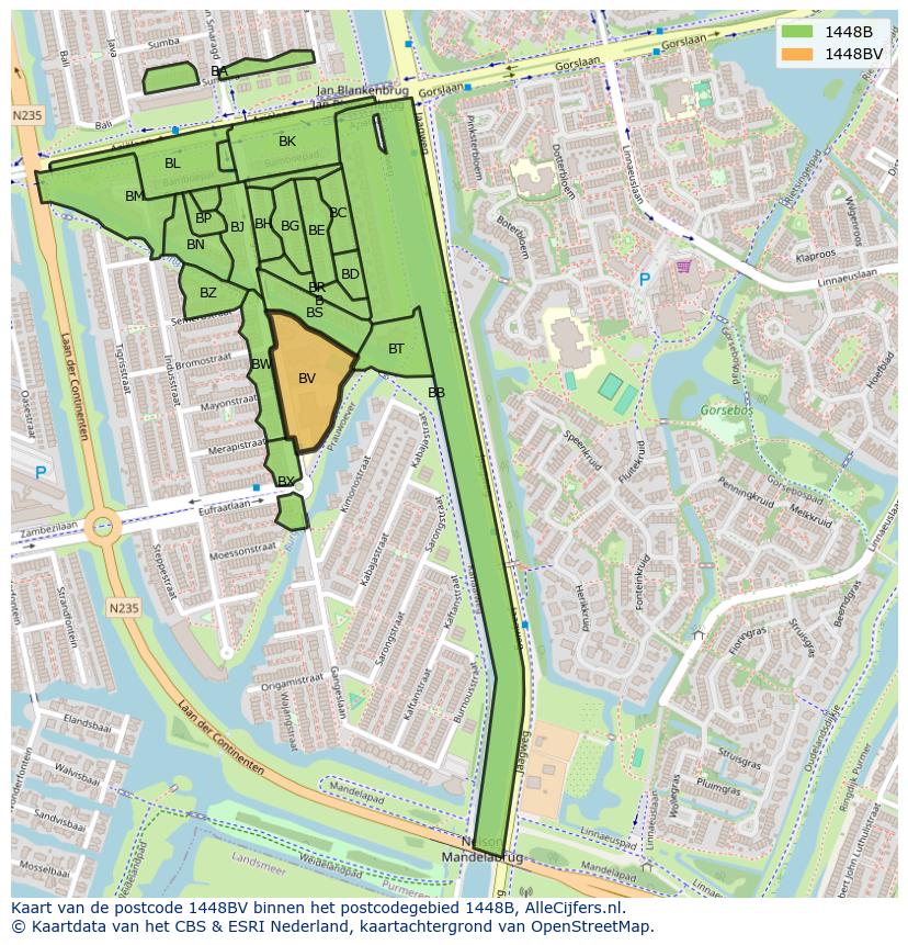 Afbeelding van het postcodegebied 1448 BV op de kaart.