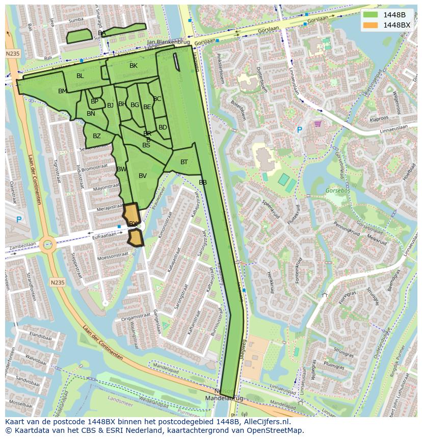 Afbeelding van het postcodegebied 1448 BX op de kaart.