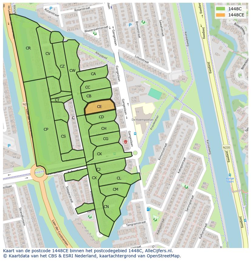 Afbeelding van het postcodegebied 1448 CE op de kaart.