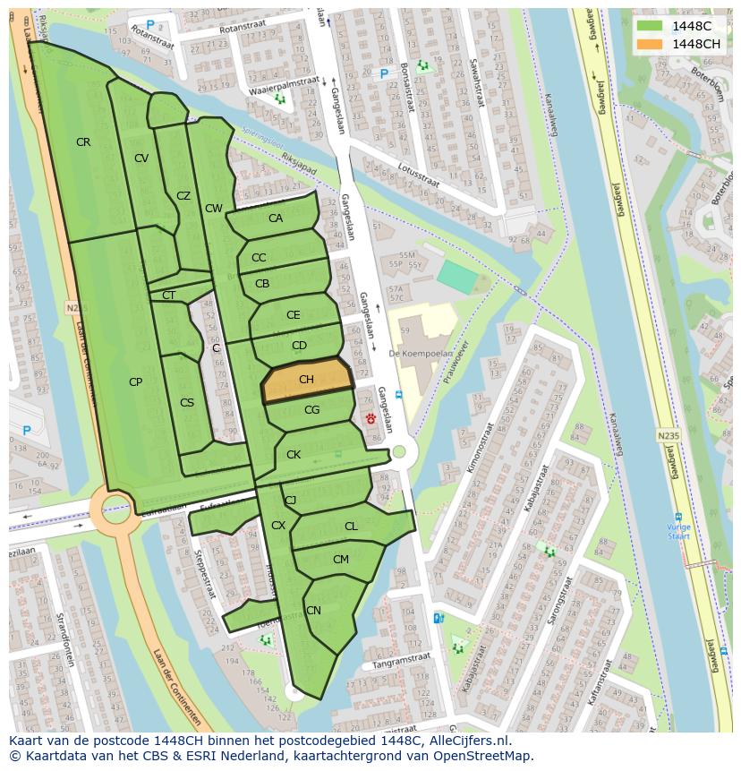 Afbeelding van het postcodegebied 1448 CH op de kaart.