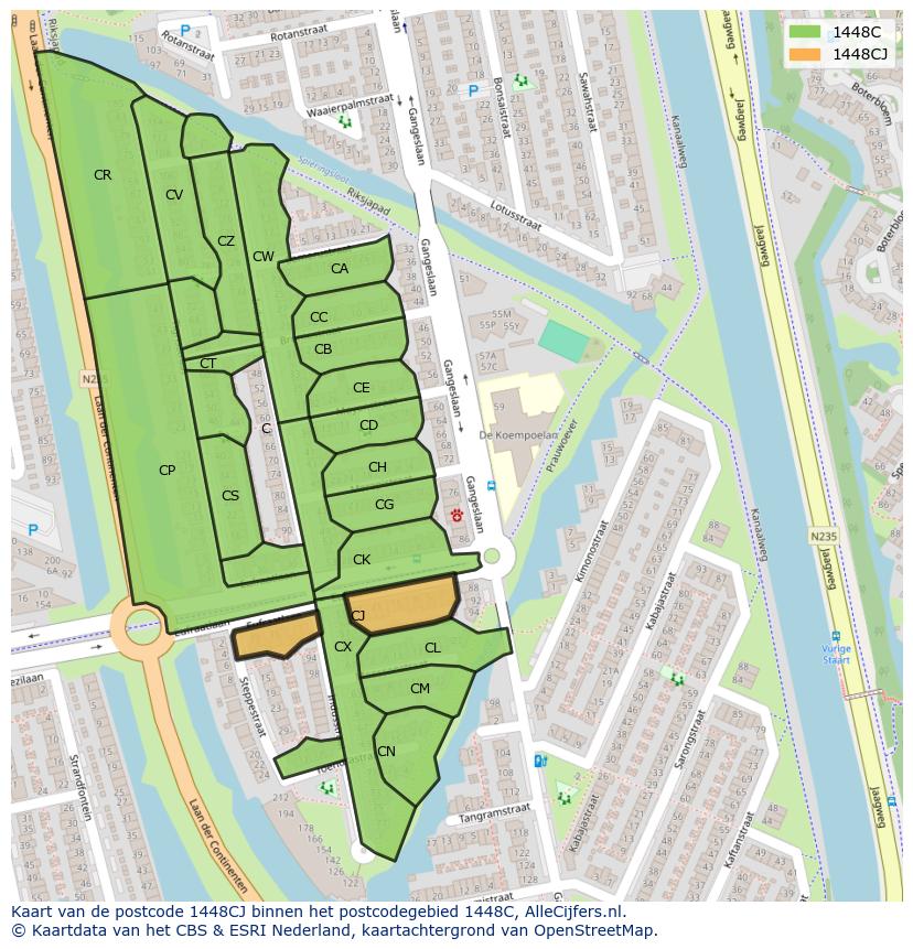 Afbeelding van het postcodegebied 1448 CJ op de kaart.