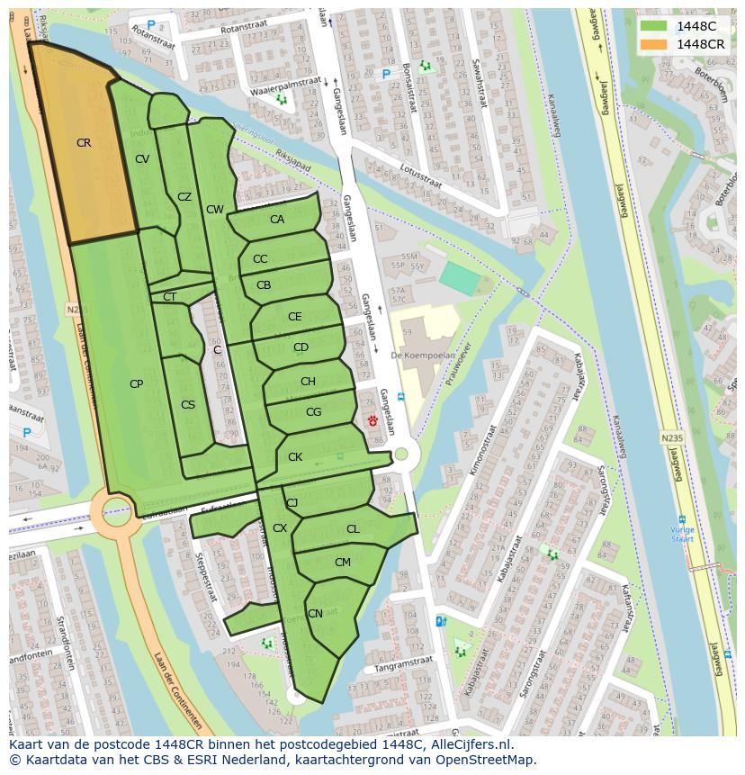 Afbeelding van het postcodegebied 1448 CR op de kaart.