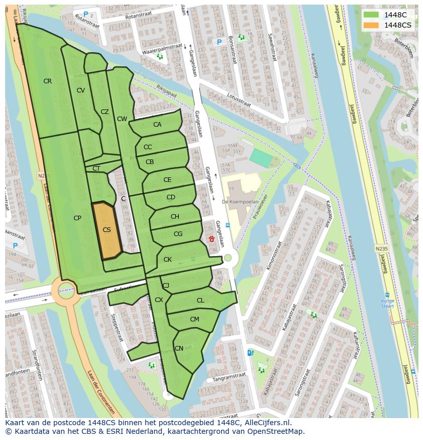 Afbeelding van het postcodegebied 1448 CS op de kaart.