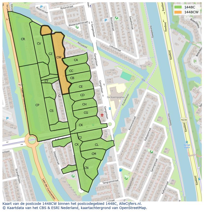 Afbeelding van het postcodegebied 1448 CW op de kaart.