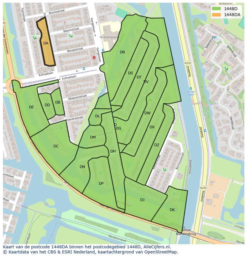 Afbeelding van het postcodegebied 1448 DA op de kaart.