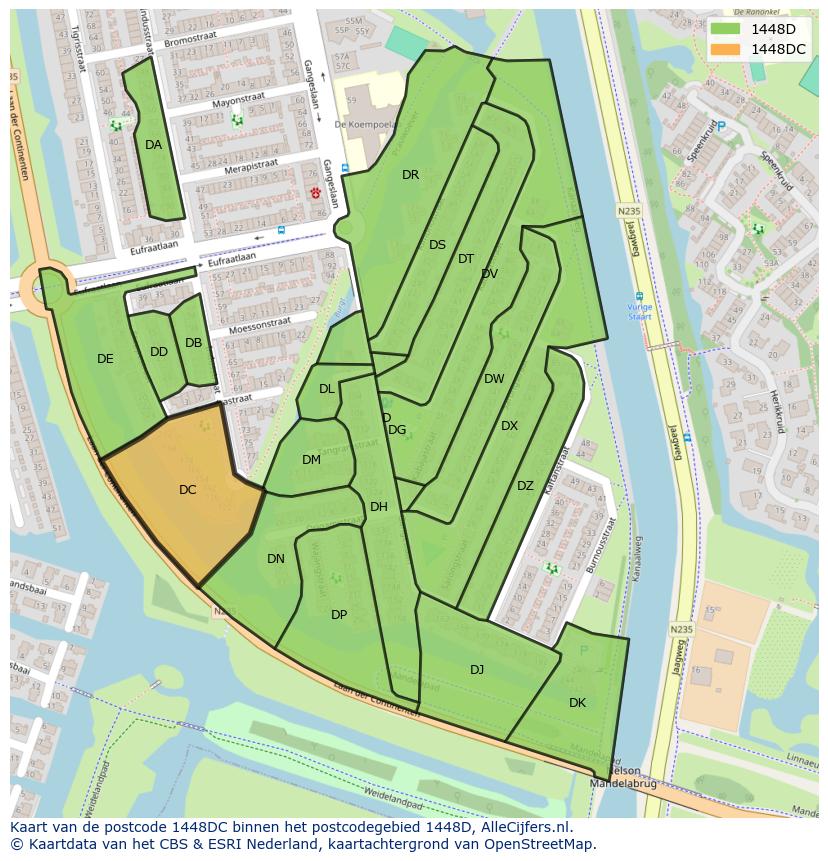 Afbeelding van het postcodegebied 1448 DC op de kaart.