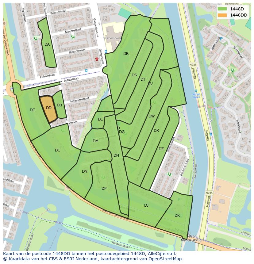 Afbeelding van het postcodegebied 1448 DD op de kaart.