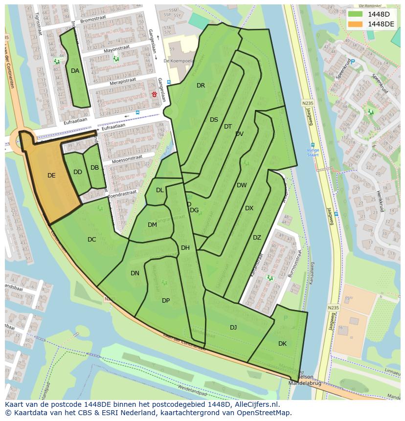 Afbeelding van het postcodegebied 1448 DE op de kaart.