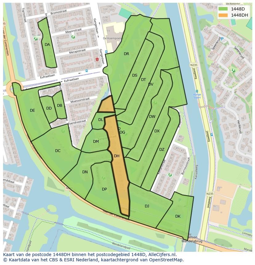 Afbeelding van het postcodegebied 1448 DH op de kaart.