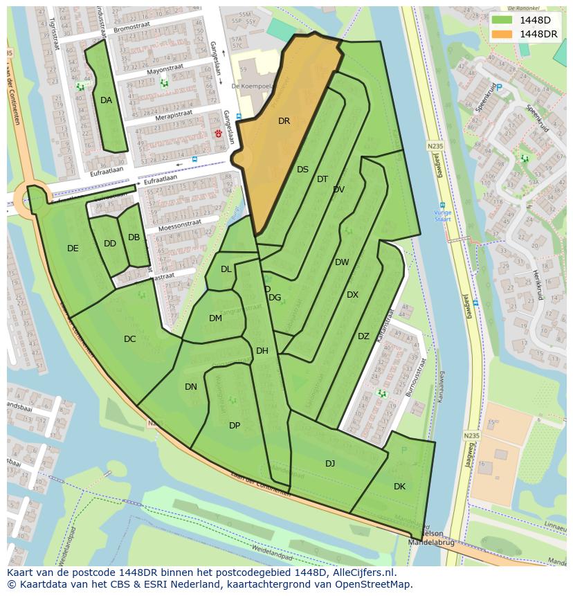 Afbeelding van het postcodegebied 1448 DR op de kaart.
