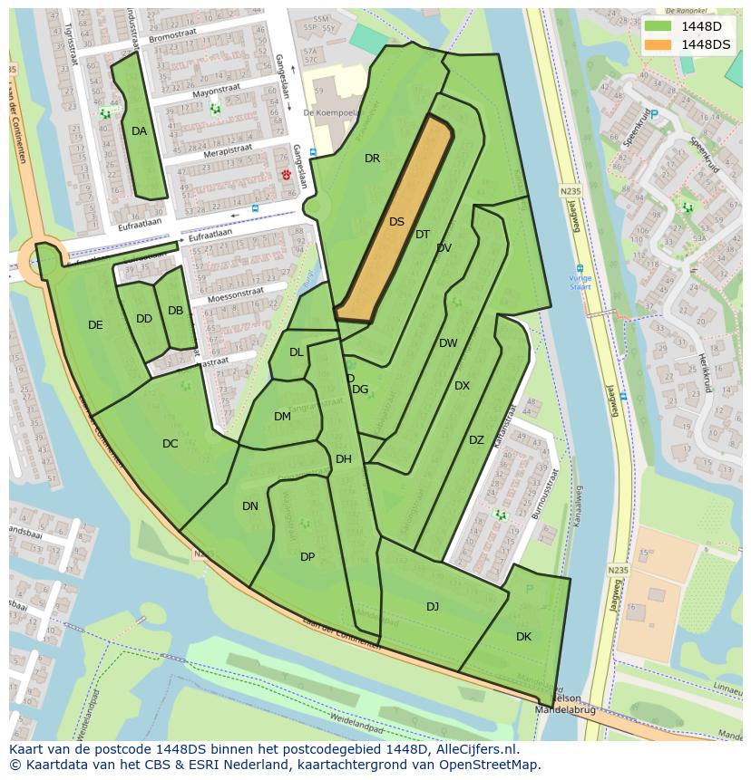 Afbeelding van het postcodegebied 1448 DS op de kaart.