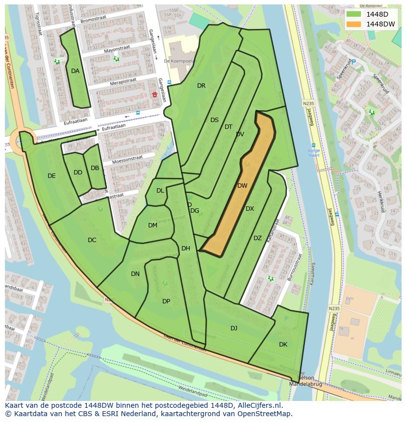 Afbeelding van het postcodegebied 1448 DW op de kaart.