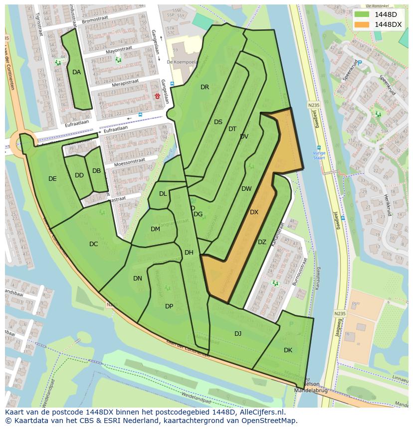 Afbeelding van het postcodegebied 1448 DX op de kaart.