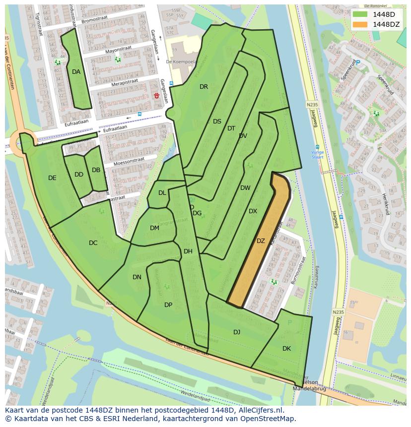 Afbeelding van het postcodegebied 1448 DZ op de kaart.