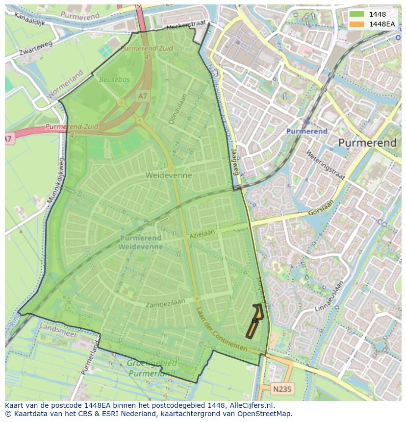 Afbeelding van het postcodegebied 1448 EA op de kaart.