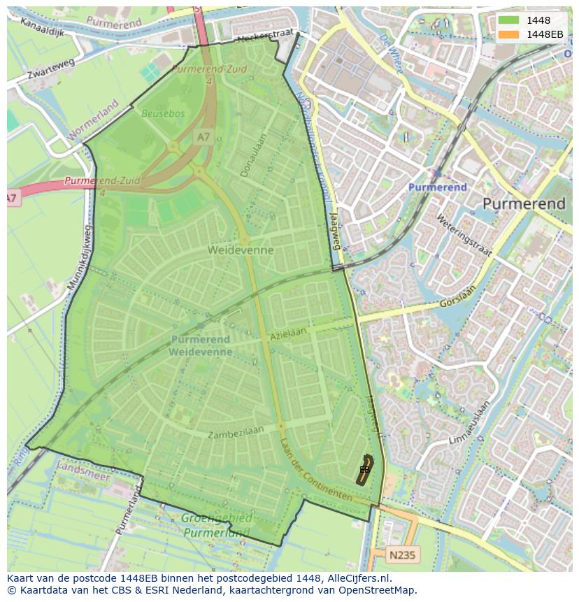 Afbeelding van het postcodegebied 1448 EB op de kaart.