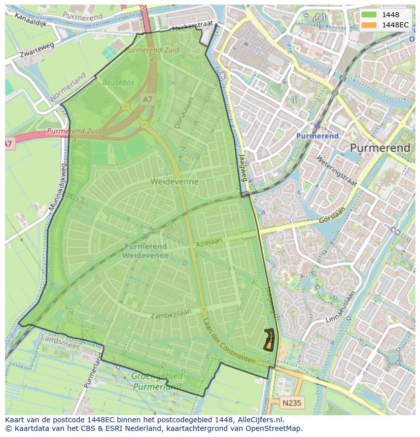 Afbeelding van het postcodegebied 1448 EC op de kaart.