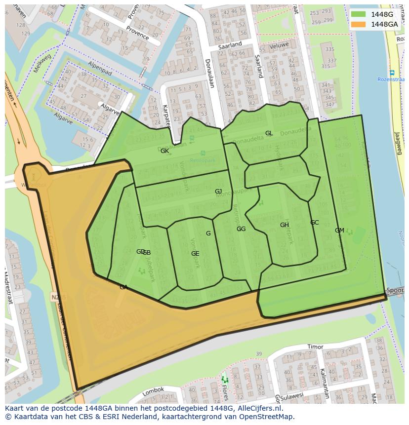 Afbeelding van het postcodegebied 1448 GA op de kaart.