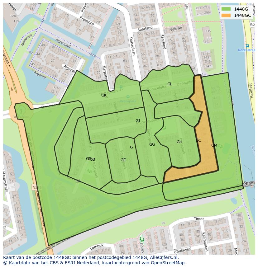 Afbeelding van het postcodegebied 1448 GC op de kaart.