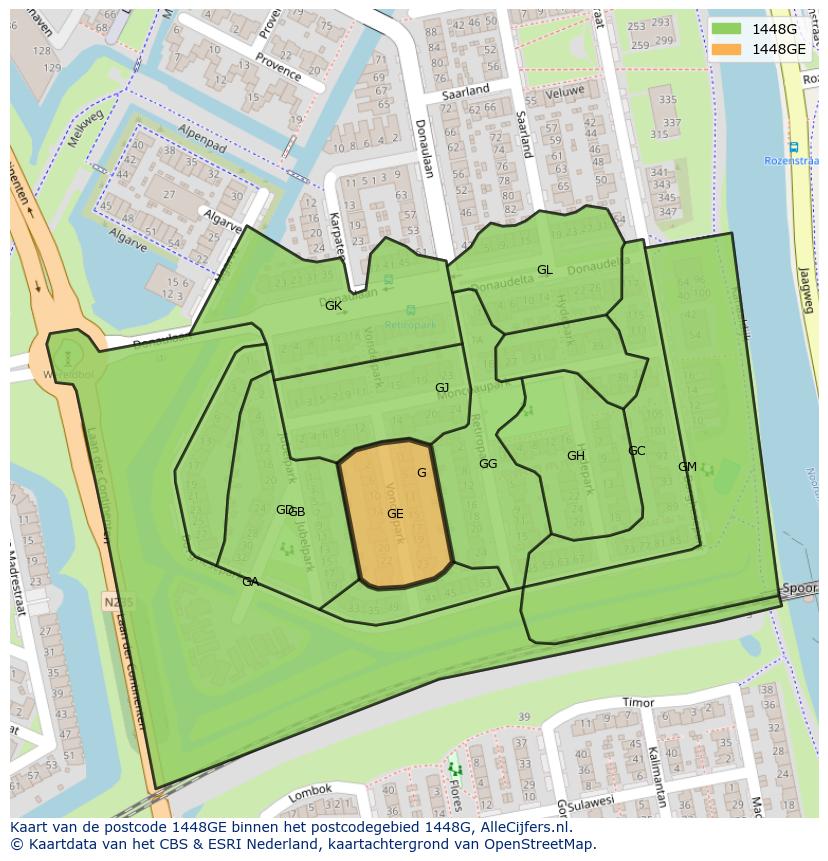 Afbeelding van het postcodegebied 1448 GE op de kaart.