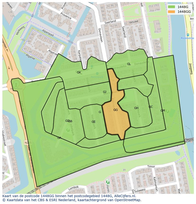 Afbeelding van het postcodegebied 1448 GG op de kaart.