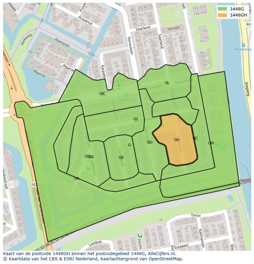 Afbeelding van het postcodegebied 1448 GH op de kaart.
