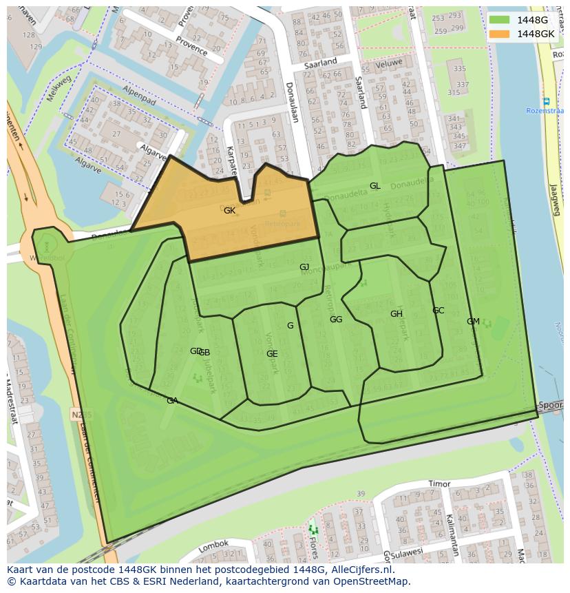 Afbeelding van het postcodegebied 1448 GK op de kaart.