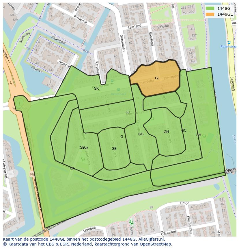 Afbeelding van het postcodegebied 1448 GL op de kaart.