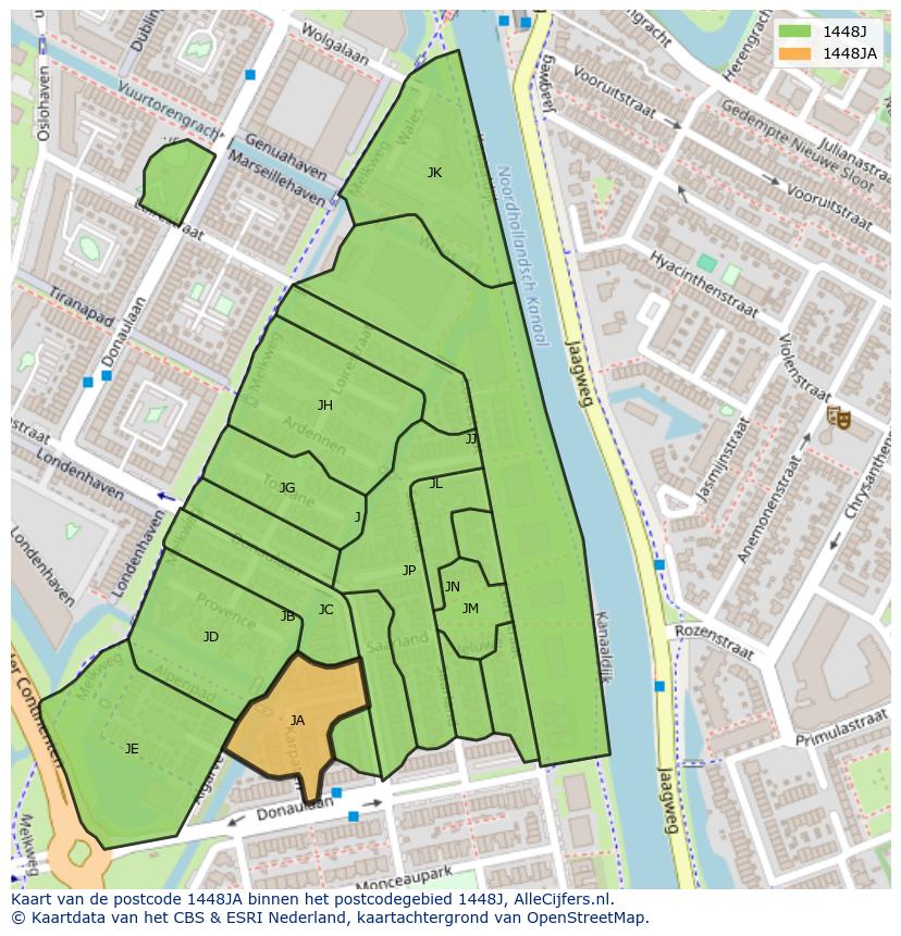 Afbeelding van het postcodegebied 1448 JA op de kaart.