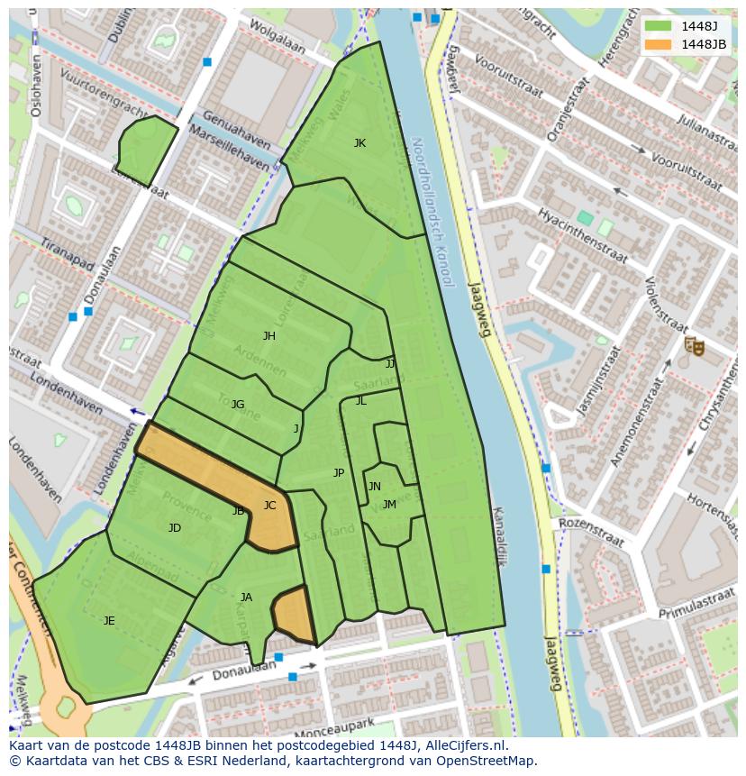 Afbeelding van het postcodegebied 1448 JB op de kaart.