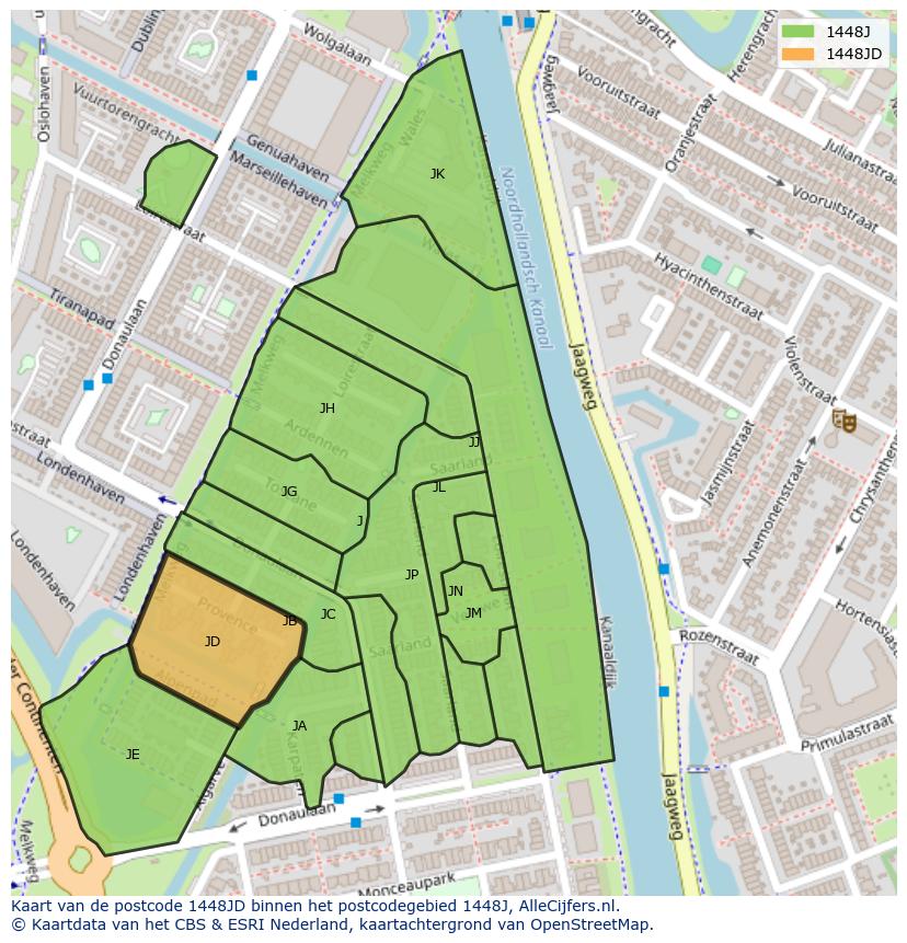 Afbeelding van het postcodegebied 1448 JD op de kaart.