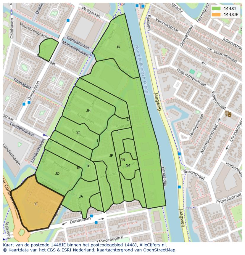 Afbeelding van het postcodegebied 1448 JE op de kaart.
