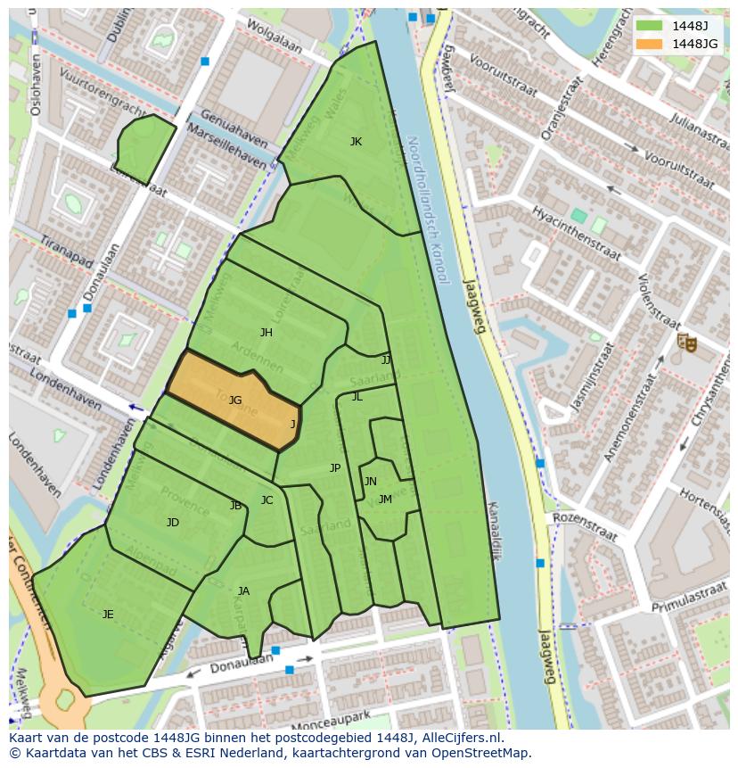 Afbeelding van het postcodegebied 1448 JG op de kaart.