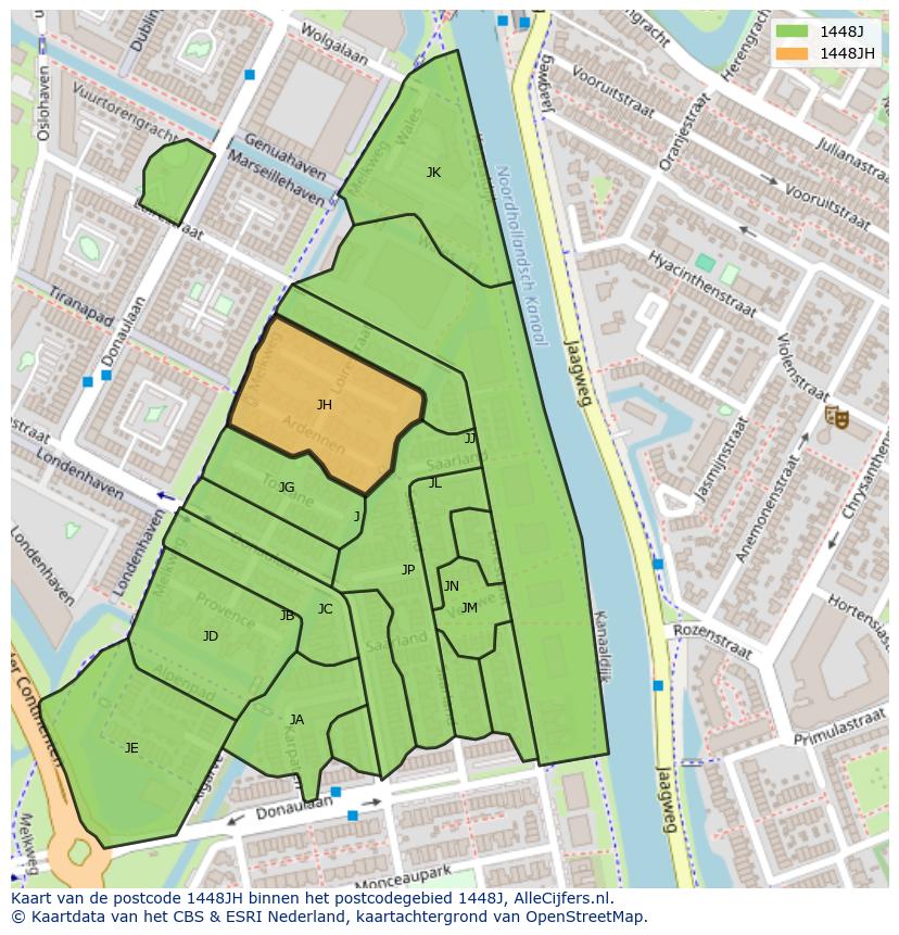 Afbeelding van het postcodegebied 1448 JH op de kaart.