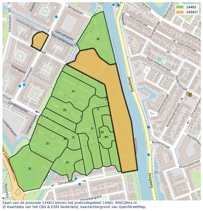 Afbeelding van het postcodegebied 1448 JJ op de kaart.