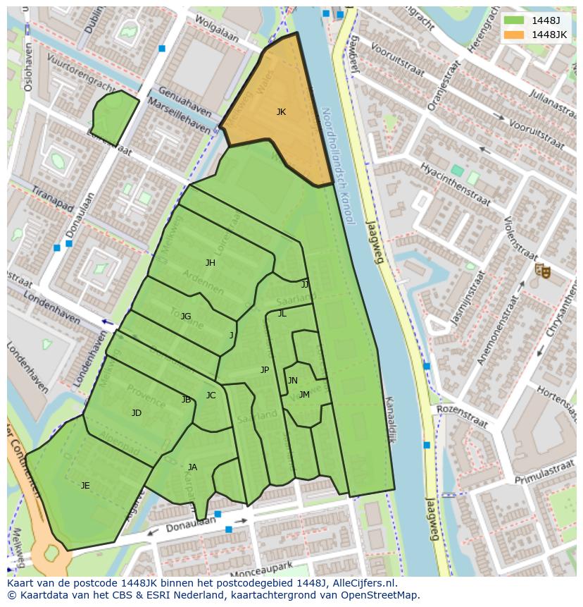Afbeelding van het postcodegebied 1448 JK op de kaart.