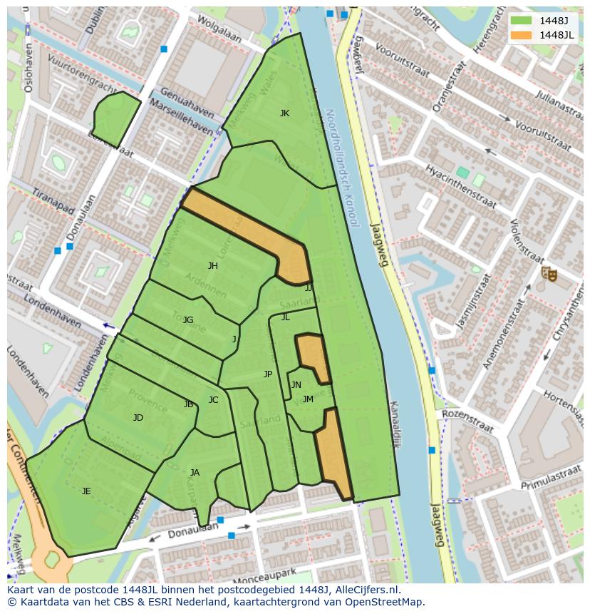Afbeelding van het postcodegebied 1448 JL op de kaart.