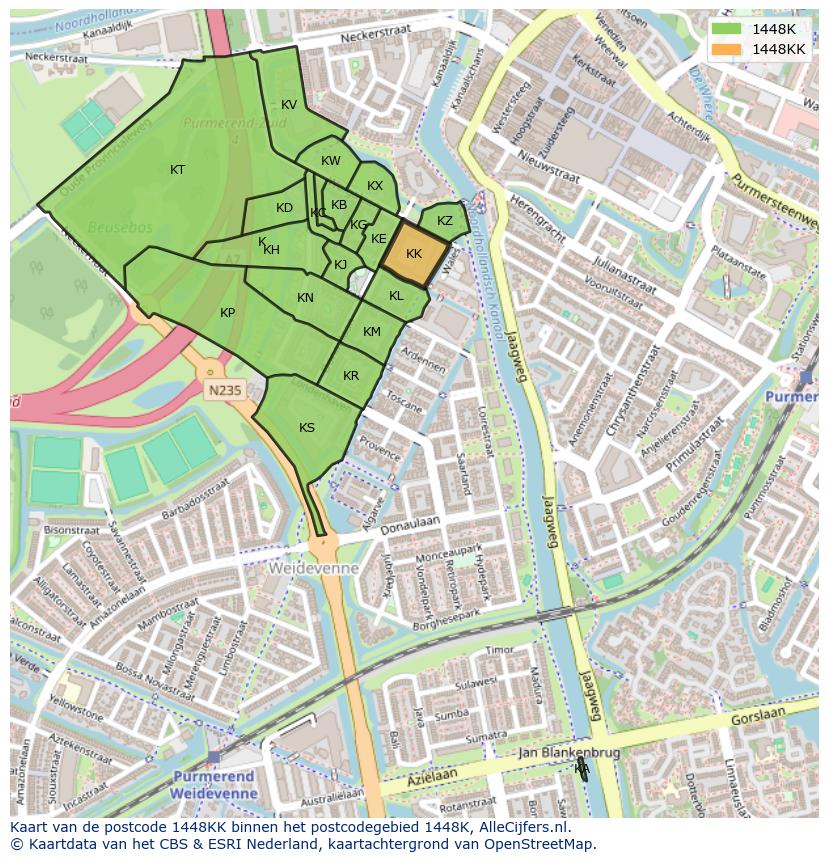 Afbeelding van het postcodegebied 1448 KK op de kaart.