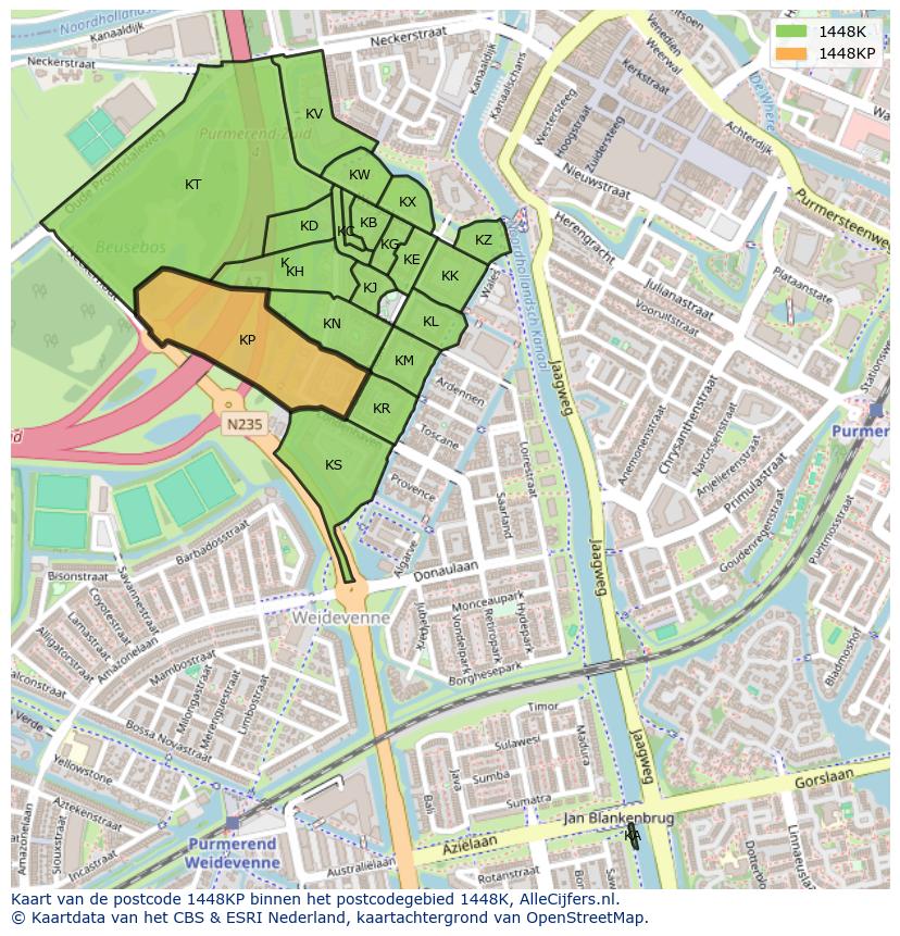 Afbeelding van het postcodegebied 1448 KP op de kaart.
