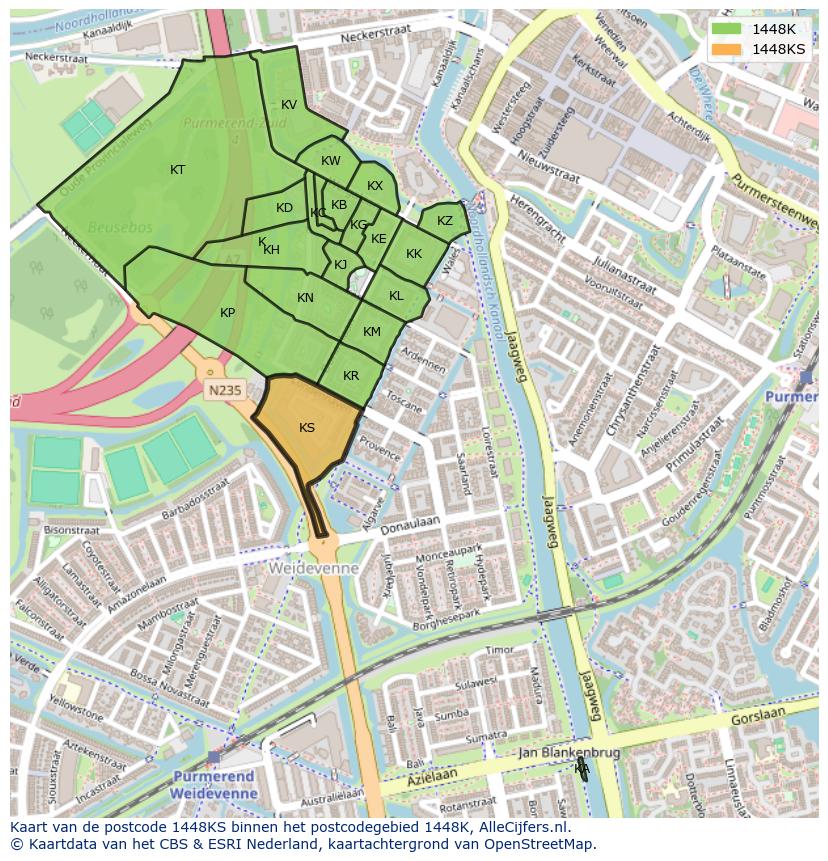 Afbeelding van het postcodegebied 1448 KS op de kaart.