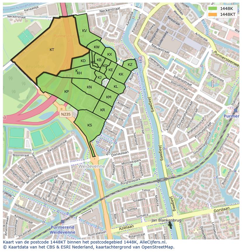 Afbeelding van het postcodegebied 1448 KT op de kaart.