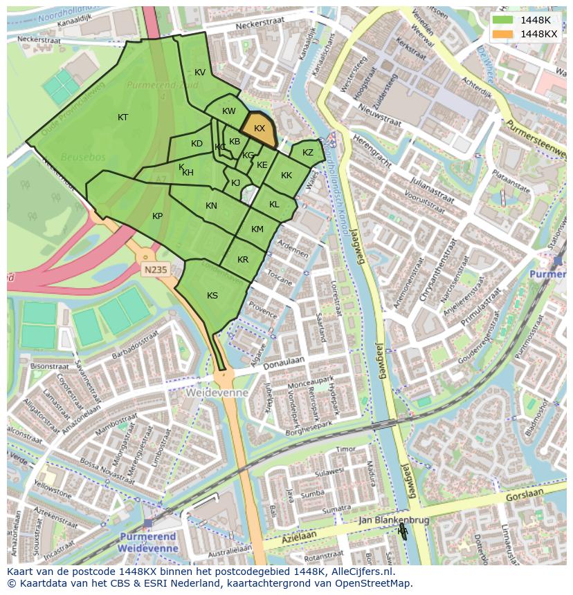 Afbeelding van het postcodegebied 1448 KX op de kaart.