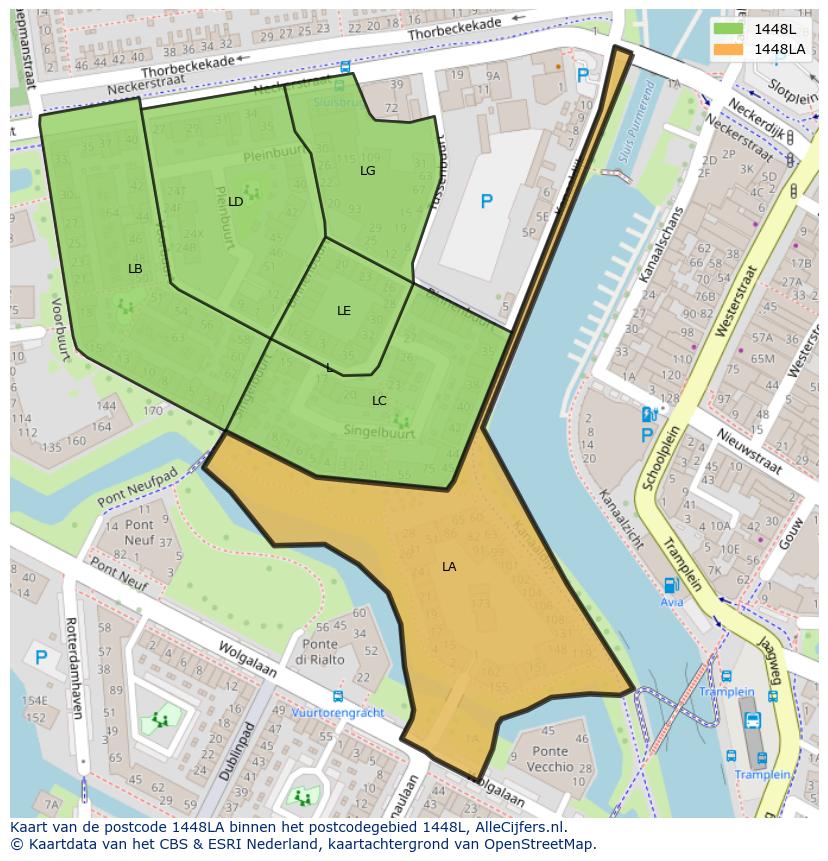 Afbeelding van het postcodegebied 1448 LA op de kaart.