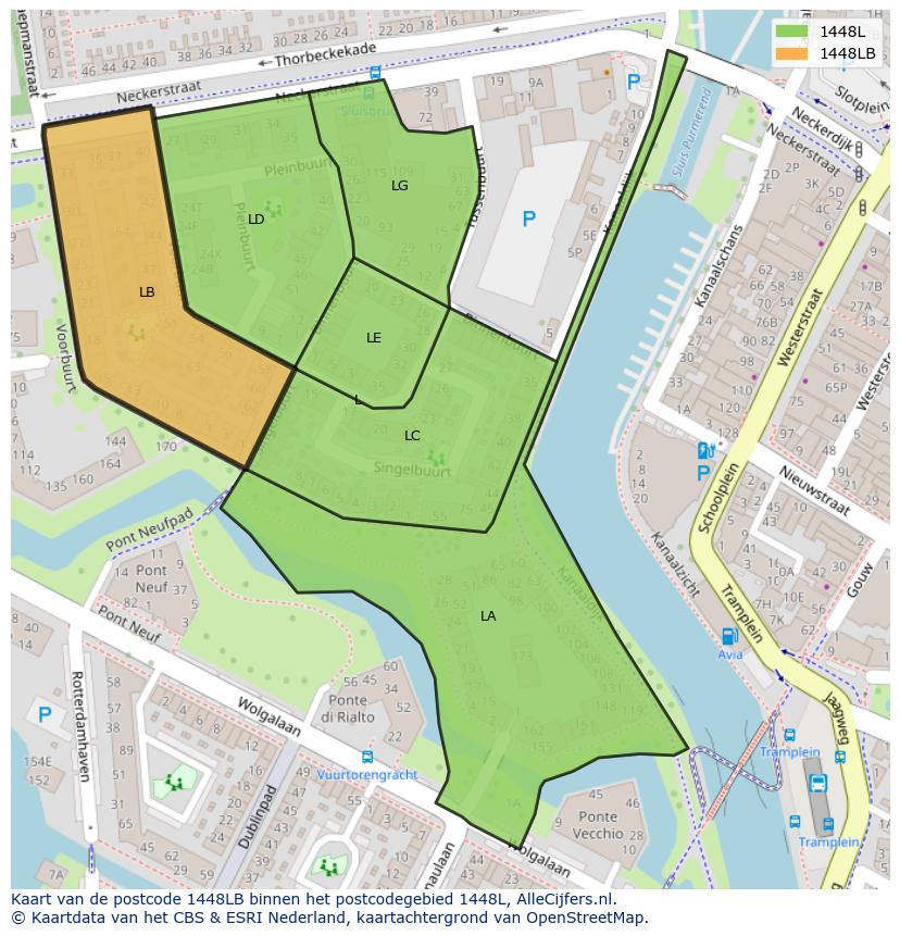 Afbeelding van het postcodegebied 1448 LB op de kaart.